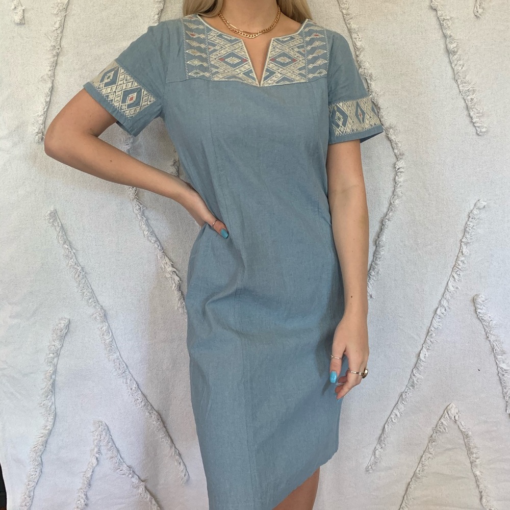 denim dress with embroidered detailing